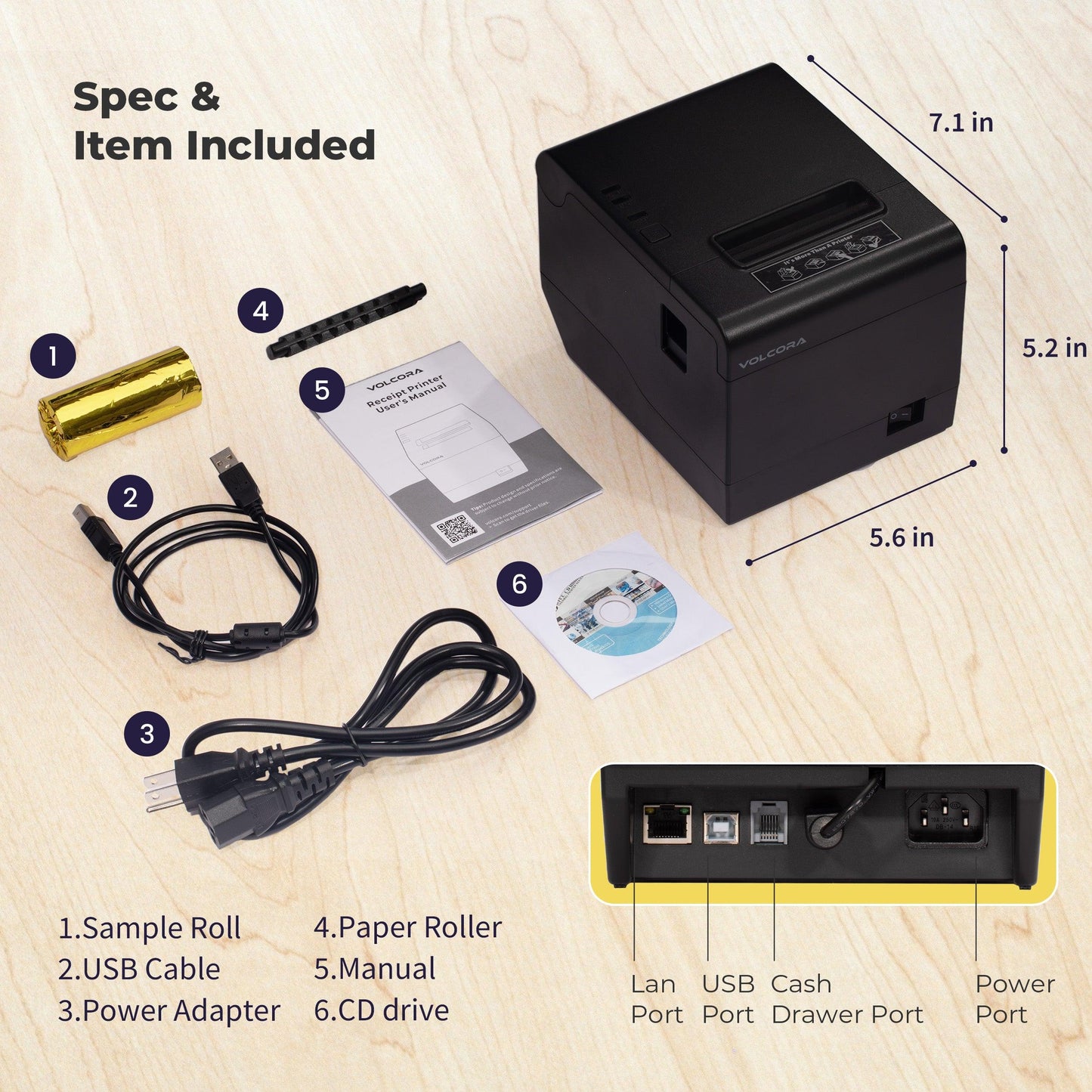 Volcora Performance 80mm Thermal Receipt Printer USB/Ethernet - V-WRP2 Series - Square