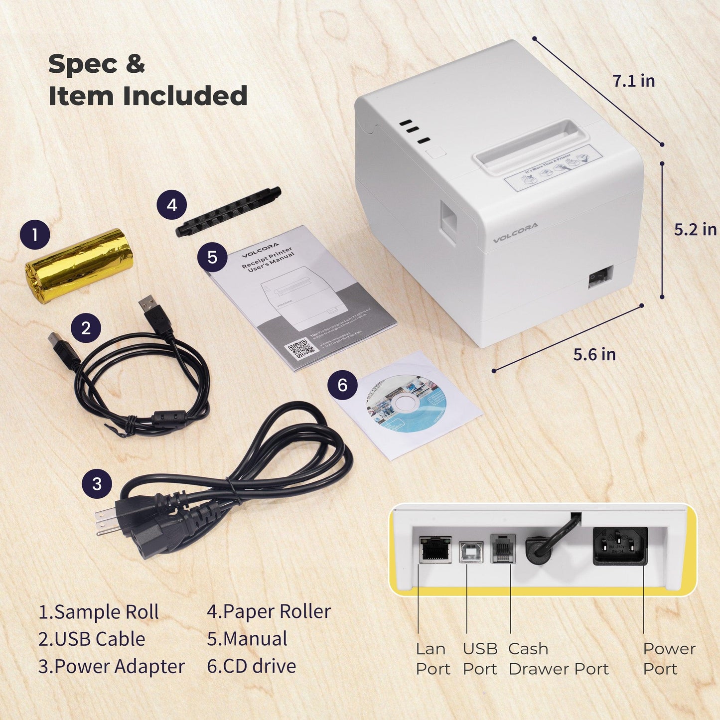 Volcora Performance 80mm Thermal Receipt Printer USB/Ethernet - V-WRP2 Series - Square