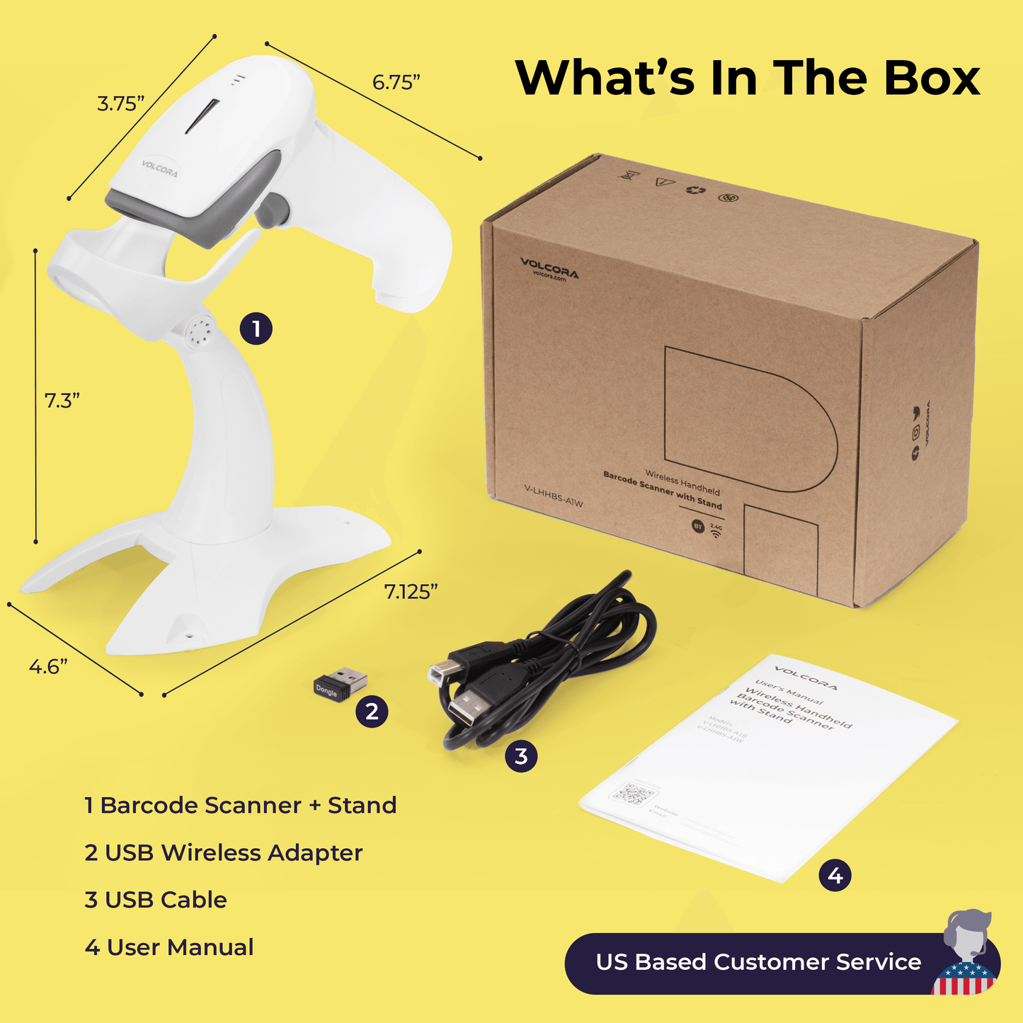 2D Wireless BT+2.4G Barcode Scanner with Stand - V-LHHBS-A1