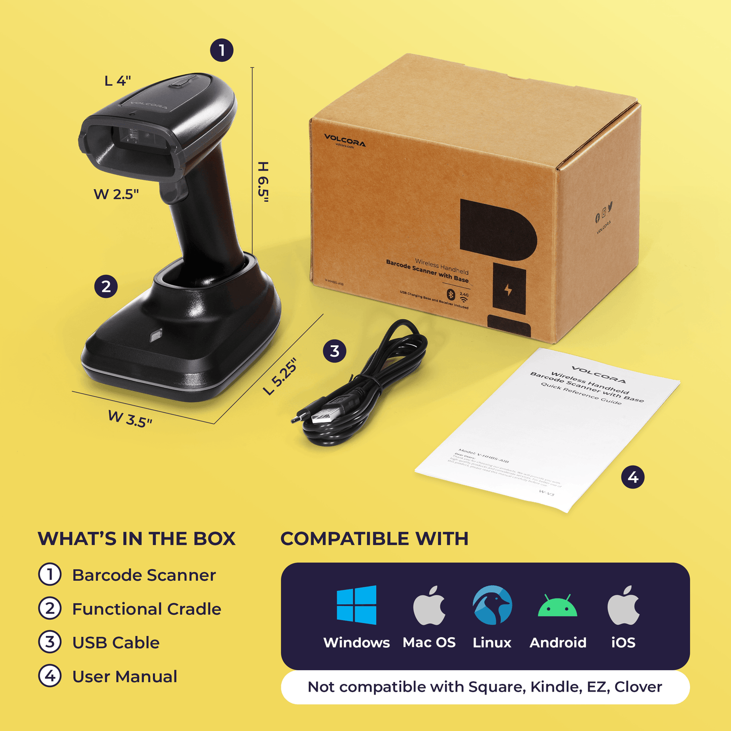 2D Wireless BT+2.4G High Performance Barcode Scanner with Charging Base - V-HHBS-A1