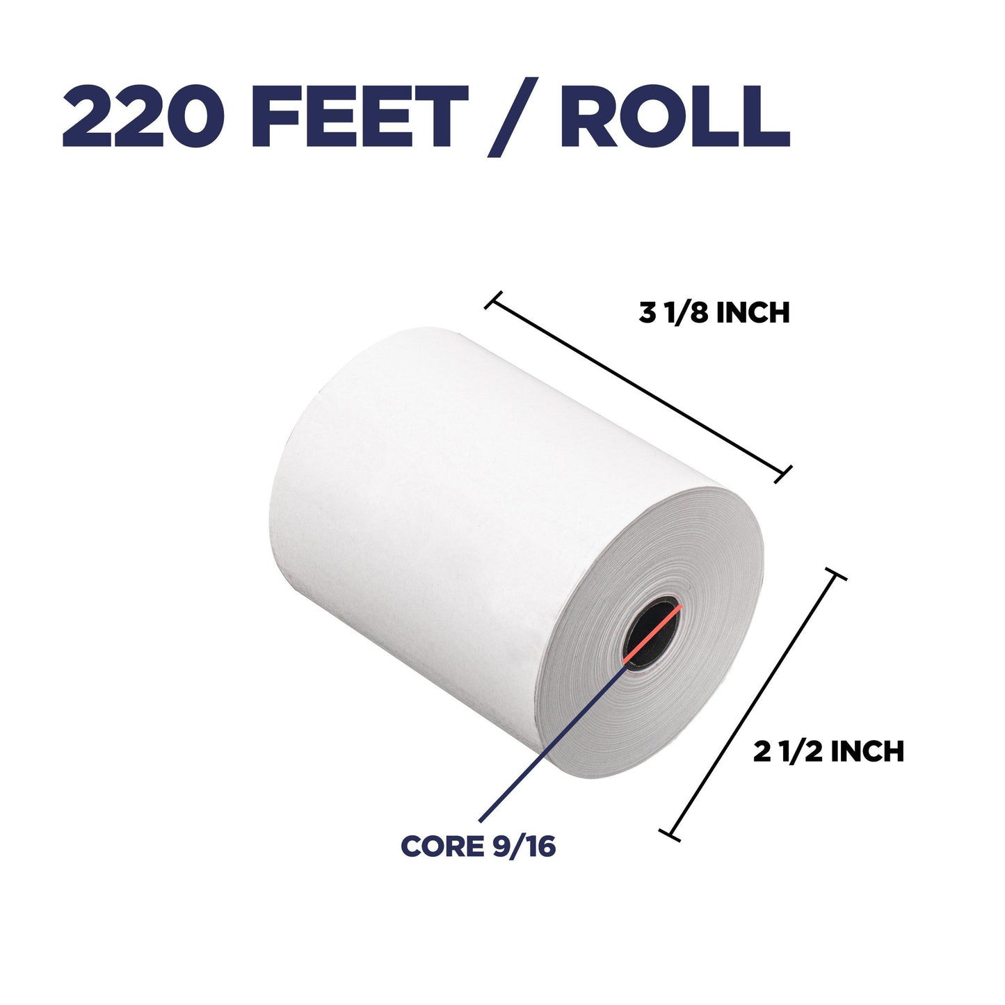 3 1/8" x 220' Thermal Paper Rolls, White - 10 Rolls