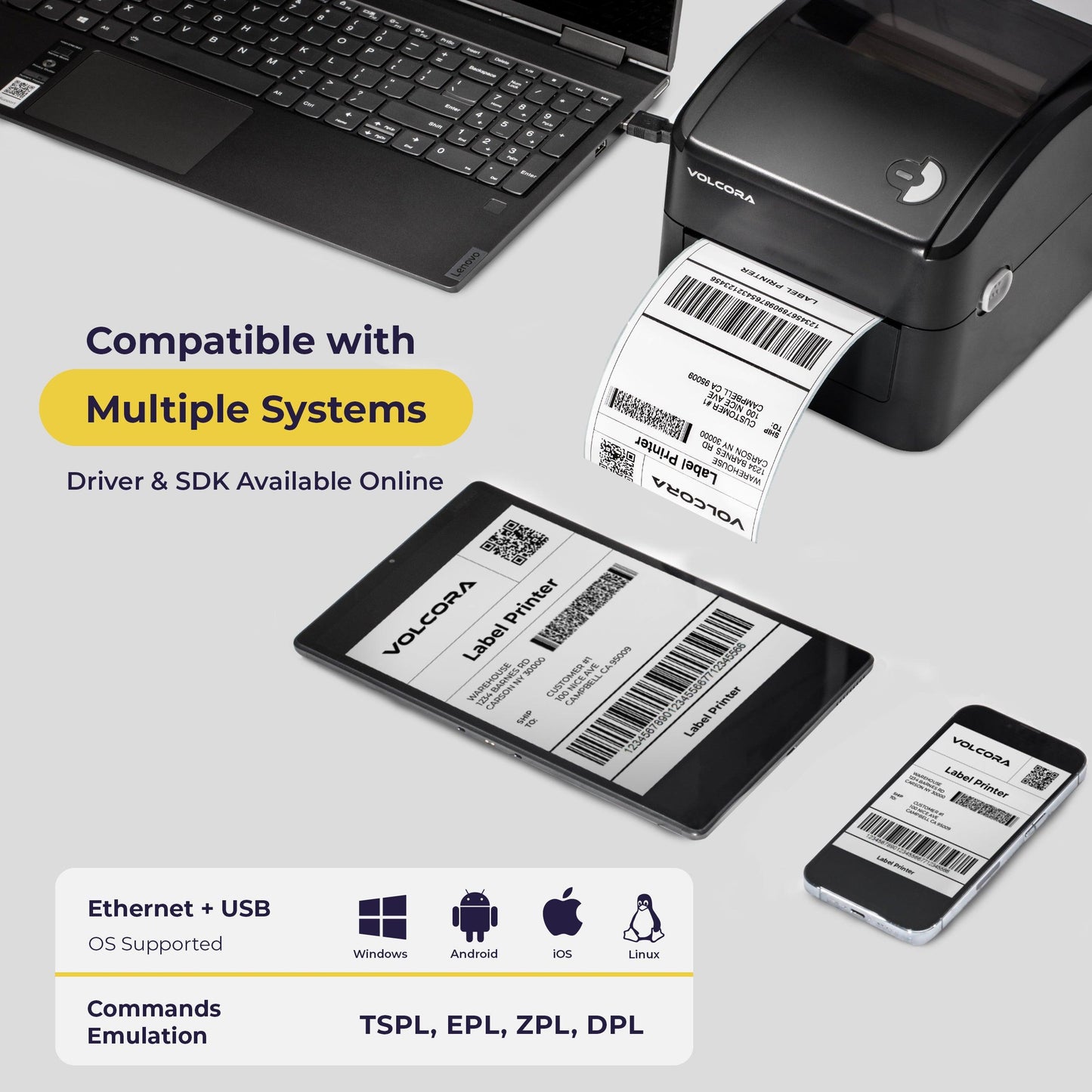 High Speed 4" Thermal Label Printer - V-LBPTZ Series - USB/Ethernet