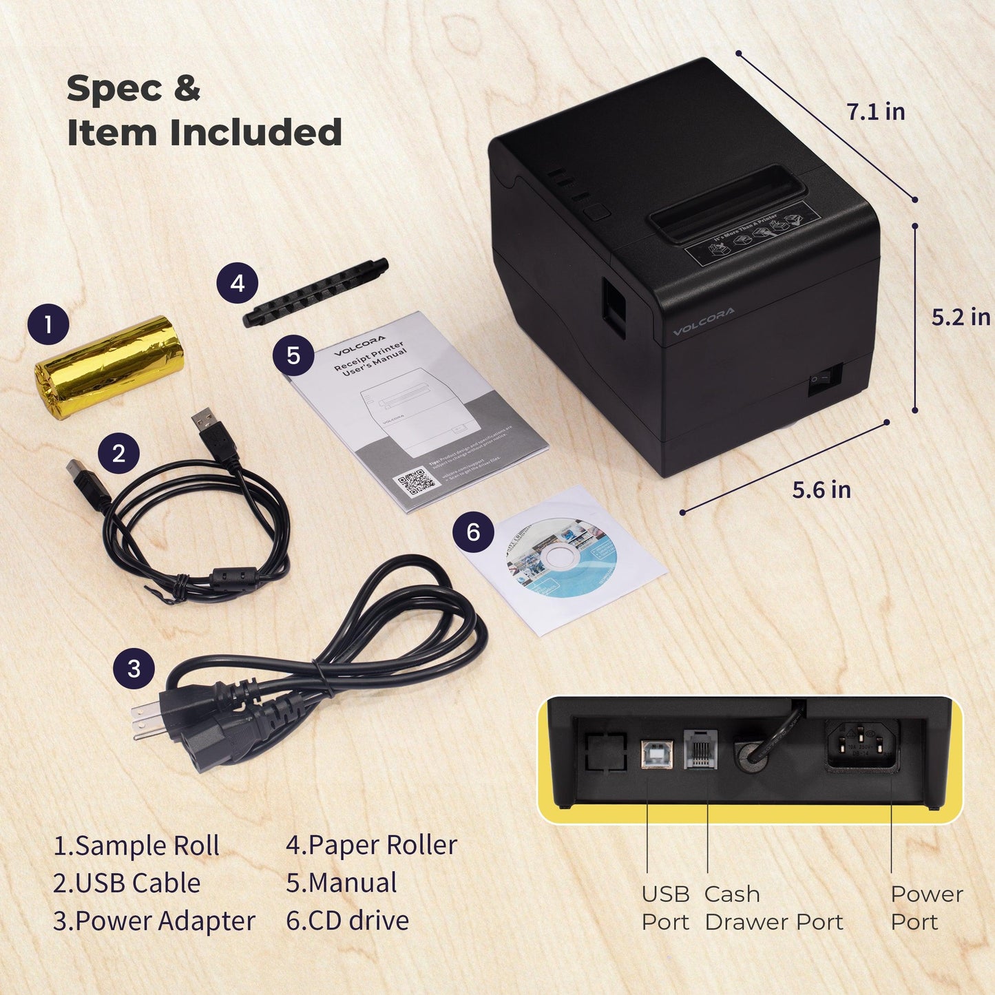 Volcora Performance 80mm Thermal Receipt Printer USB/WiFi - V-WLRP5 Series - Not Square Compatible