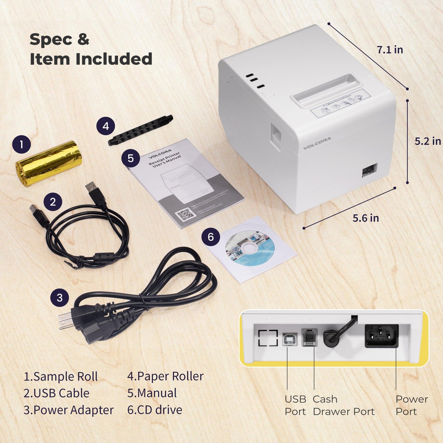 Volcora Performance 80mm Thermal Receipt Printer USB/WiFi - V-WLRP5 Series - Not Square Compatible