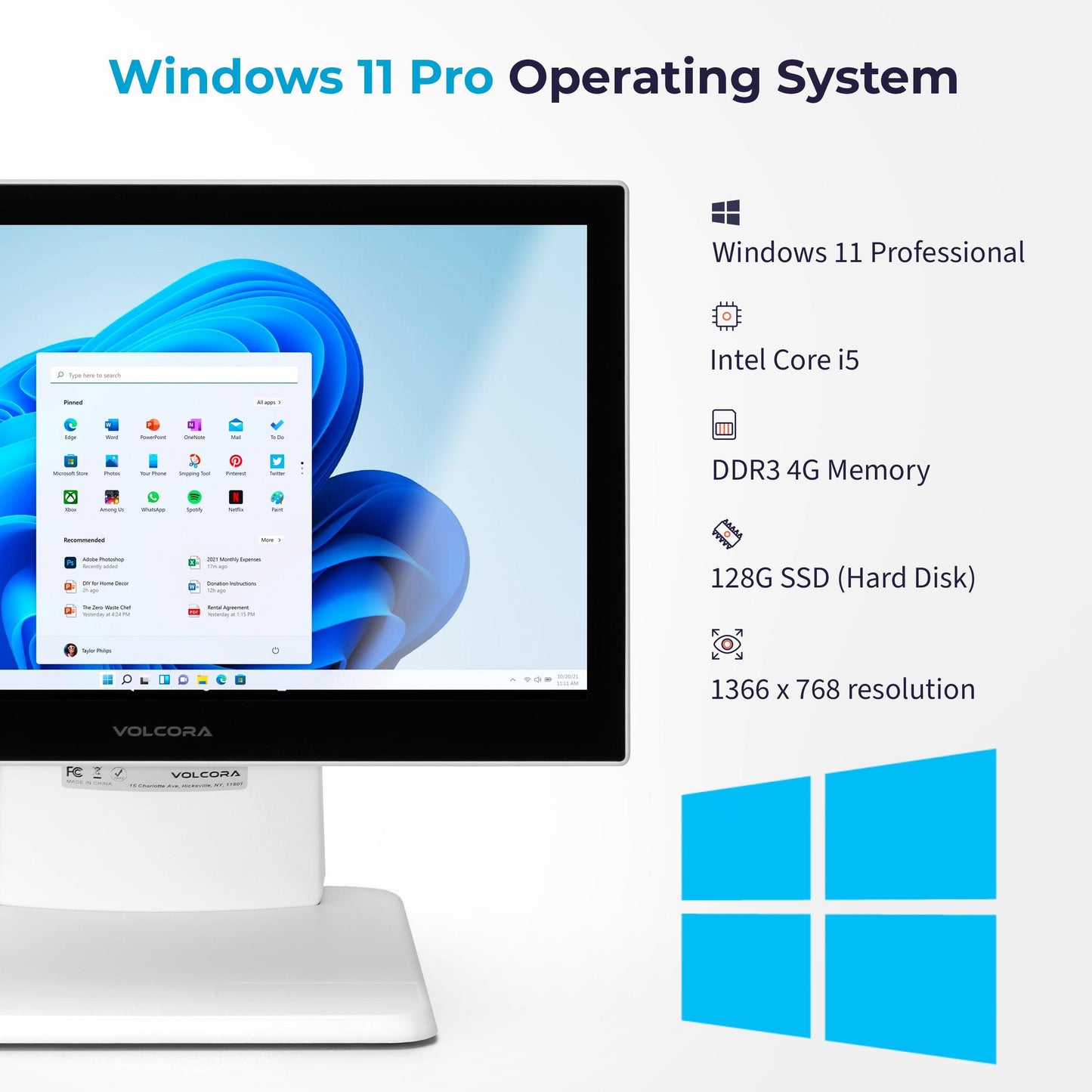 Volcora Point-of-Sale Terminal - Windows 11 Professional - Intel Core i5 Processor