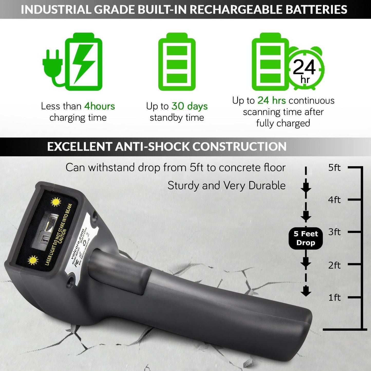 1D Wireless Barcode Scanner - Handheld CCD Bar Code Label UPC Reader