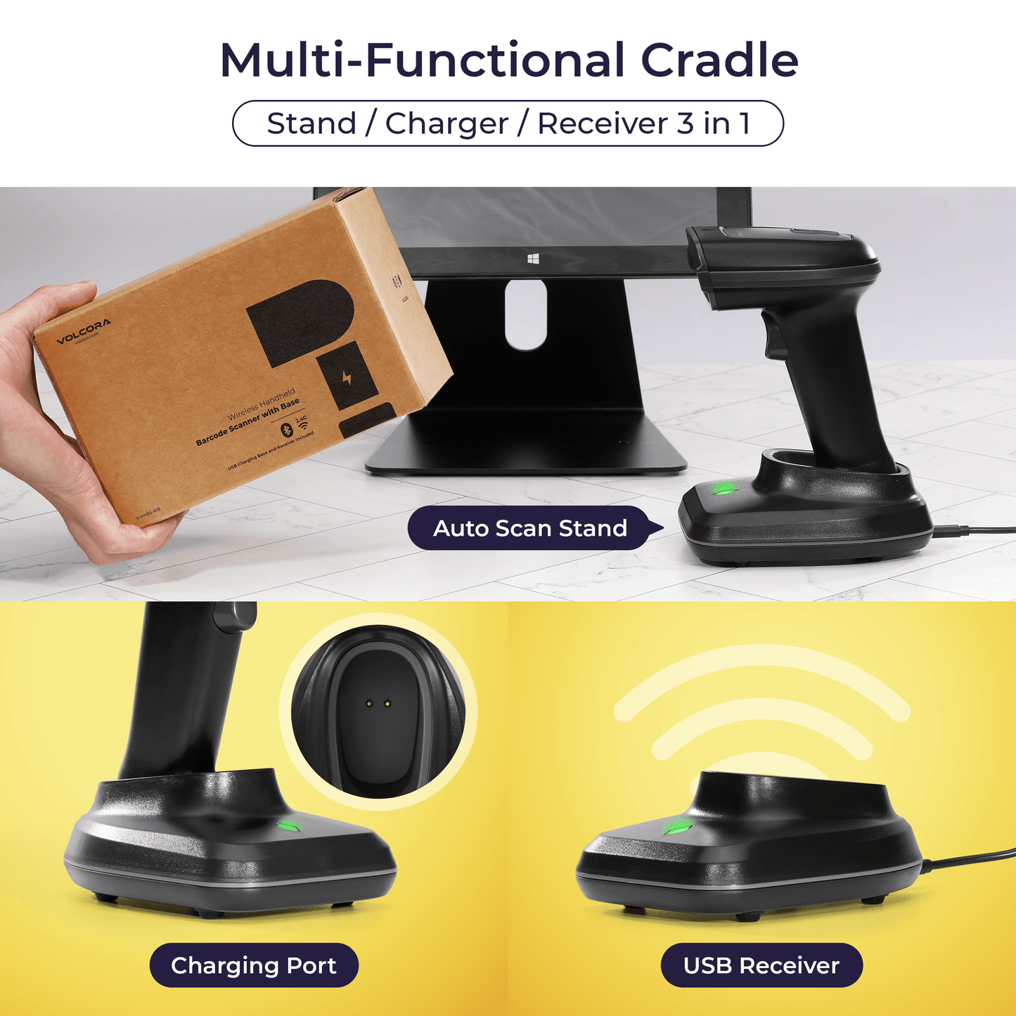 2D Wireless BT+2.4G High Performance Barcode Scanner with Charging Base - V-HHBS-A1
