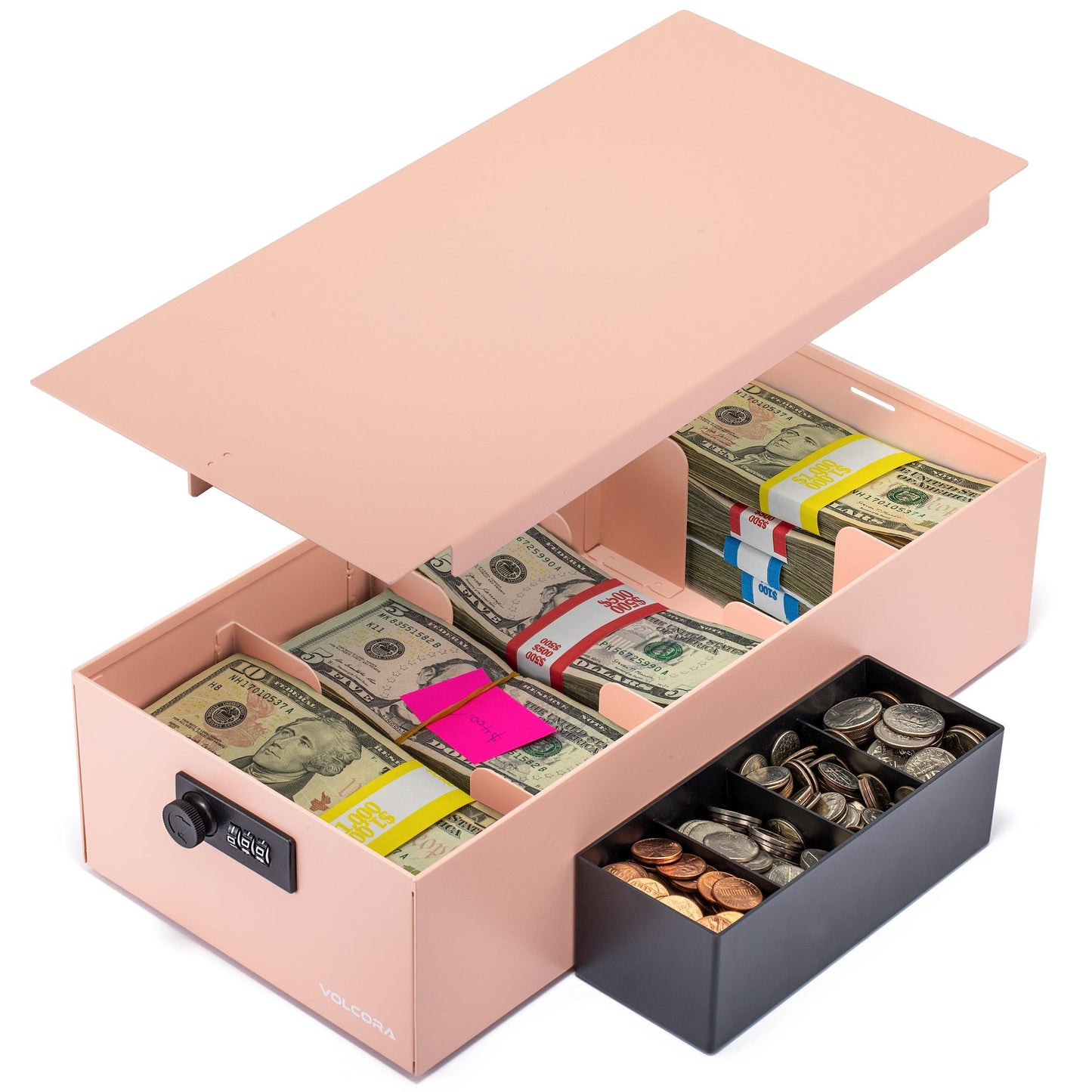 5 Compartment Cash Lock Box with Coin Tray