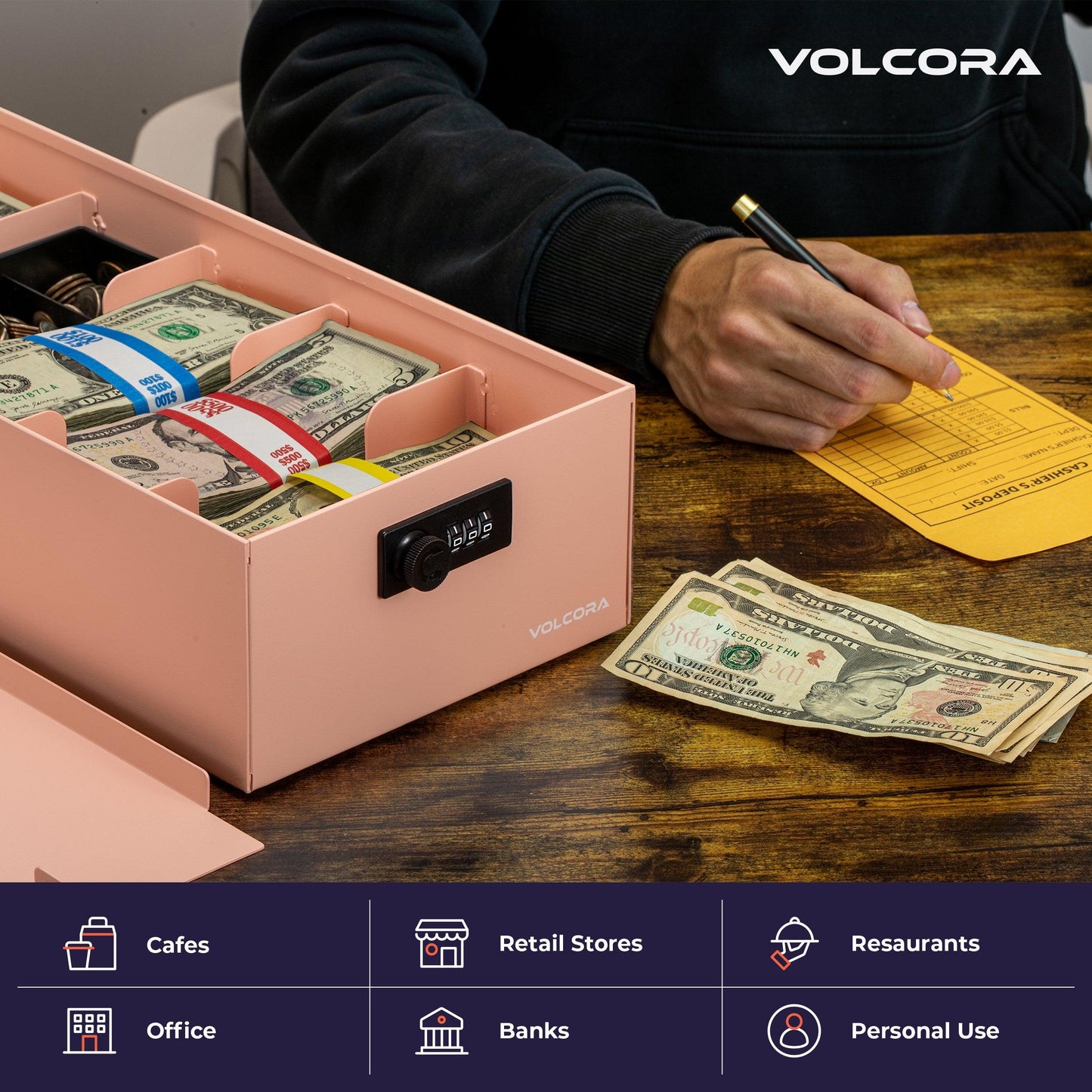 5 Compartment Cash Lock Box with Coin Tray