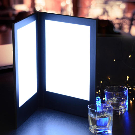 LED Back Lit Folded Menu Holder Dual Page 8.5x11in