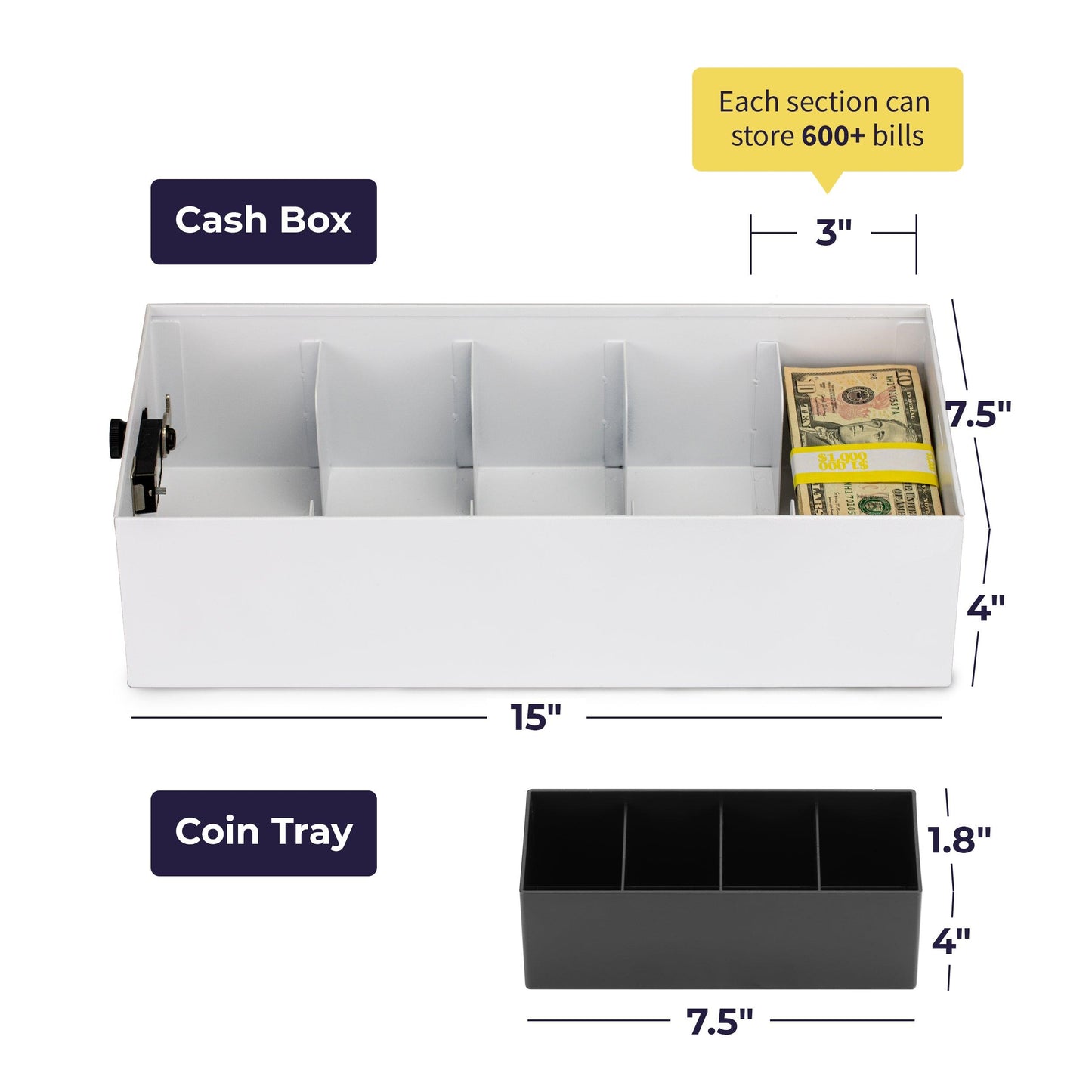 5 Compartment Cash Lock Box with Coin Tray
