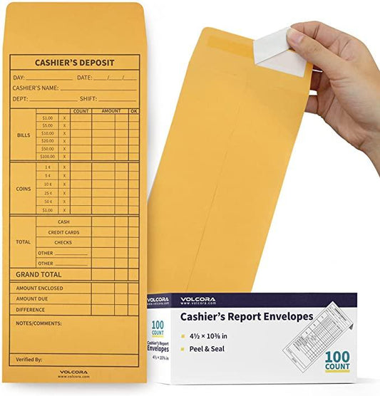 Cashier Envelopes for Cash Deposit Drop and Money Reporting