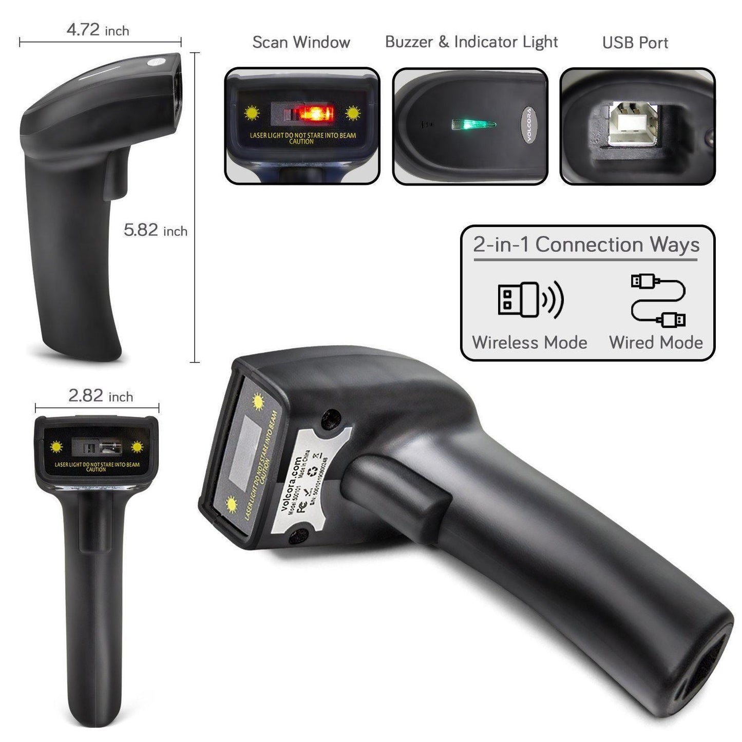 1D Wireless Barcode Scanner - Handheld CCD Bar Code Label UPC Reader